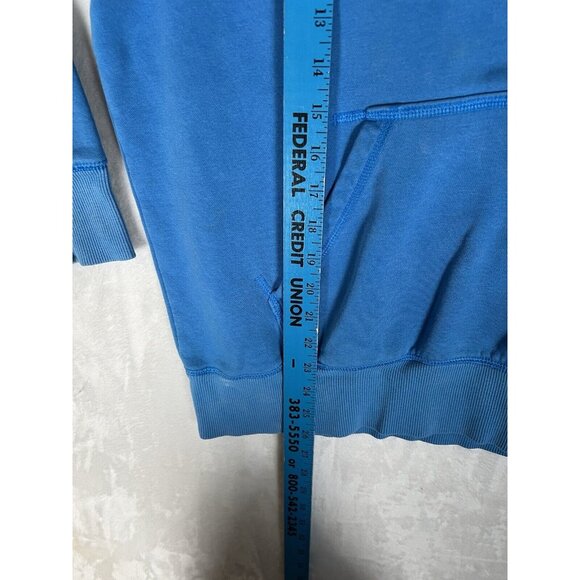 Vintage Nike Hoodie Sweatshirt Size L Blue Embroidered Spell Out Y2K Stain Faded - Picture 7 of 12